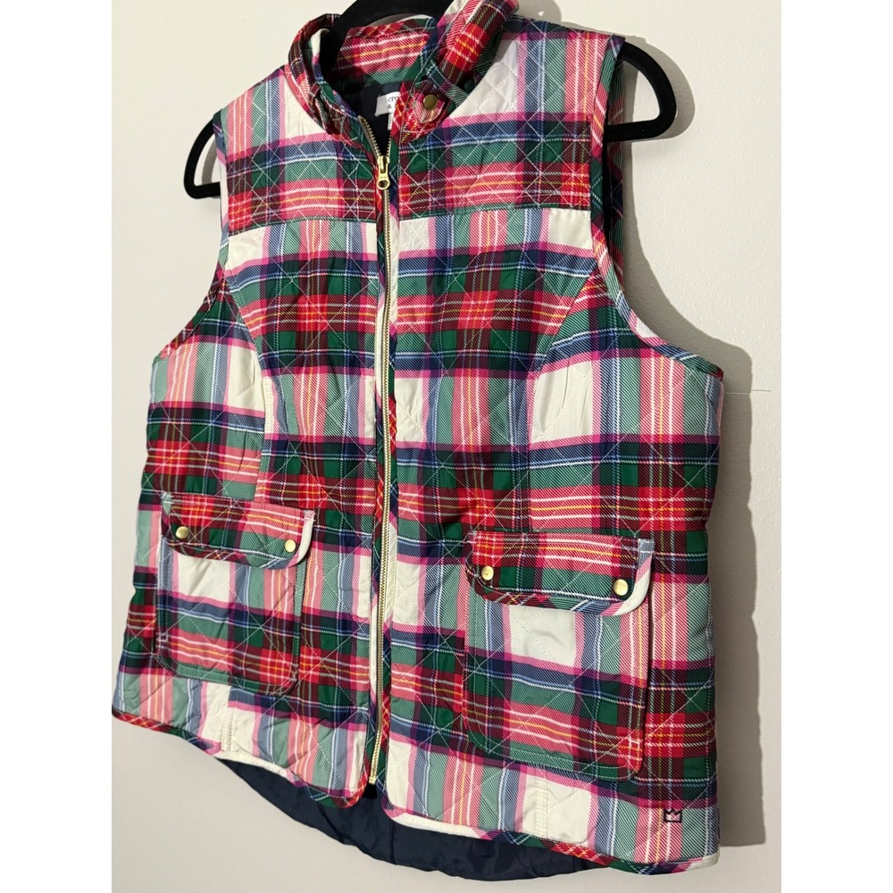 Crown & Ivy Plaid Quilted Vest Pockets Full Zip Sleeveless Jacket XL - Picture 2 of 5